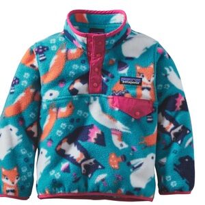 Patagonia Baby Synchilla Snap-T Fleece Pullover 6-12 Mo Blue/Pink Fox Bunny